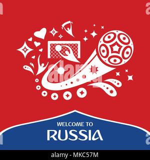 Zu Russland willkommen. Design Template mit modernen traditionelle Elemente des Fußballs. Vector Illustration Stock Vektor