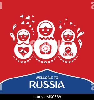 Zu Russland willkommen. Design Template mit modernen traditionelle Elemente der Puppen. Vector Illustration Stock Vektor