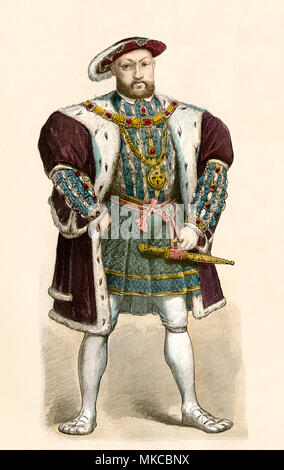 König von England, Heinrich VIII. Hand-farbig drucken Stockfoto