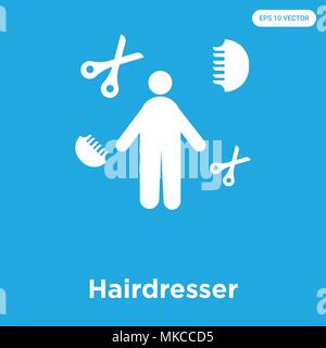 Friseur vektor Symbol auf blauem Hintergrund, Zeichen und Symbol isoliert Stock Vektor