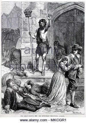 Die große Pest von London 1665, der Enthusiast denuncing London, antike Illustration von ca. 1880 Stockfoto