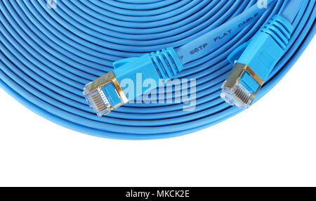 Blue Computer Netzwerk Ethernet Kabel auf weißem Hintergrund Stockfoto
