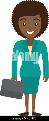 Vector Illustration der afro-amerikanische Geschäftsmann und Geschäftsfrau Zeichen mit Fällen im flachen Stil. Afro-amerikanische weibliche und männliche Büro c Stock Vektor