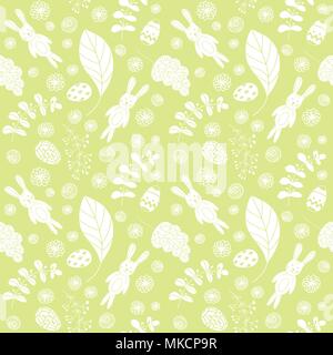 Nahtlose Muster mit niedlichen Kaninchen und floralen Elementen. Stock Vektor