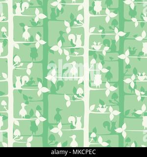 Die nahtlose Vektor Muster mit Bäumen und Wald Vögel und Tiere. Stock Vektor
