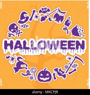 Halloween Banner, Plakat, Einladung oder Grußkarte. Vector Illustration mit Halloween Design Elemente. Stock Vektor
