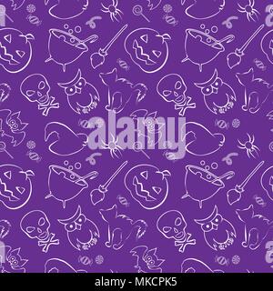 Vektor nahtlose Muster mit Halloween Design Elemente. Wiederholen Halloween Hintergrund für Geschenkpapier, Schrott - Buchung oder Textiles Gestalten. Stock Vektor