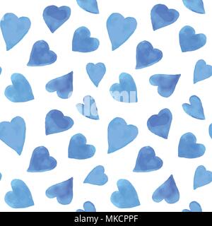 Aquarell Herzen nahtlose Muster. Wiederholen Valentines Tag Hintergrund mit gemalten roten Herzen. Romantische Textil, Verpackung Papier, Tapeten oder scrapb Stock Vektor