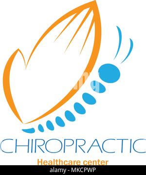 Chiropraktik Klinik logo mit Schmetterling, das Symbol der Hand und der Wirbelsäule. Stock Vektor