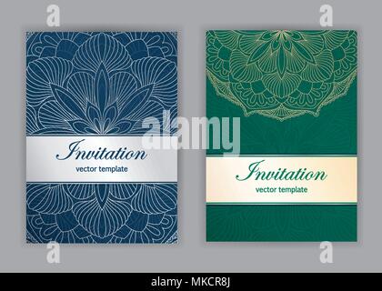 Vintage Karten mit floralen Mandala Muster und Ornamente. Islam, arabische, indische, osmanische Motive. Einladung oder Grußkarte Design mit orientalischen ornam Stock Vektor