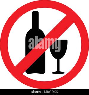 Kein Alkohol unterzeichnen. Das Symbol für das Trinken von Alkohol ist verboten. Stock Vektor