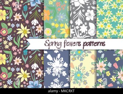 Frühling Blumen Muster. Satz von nahtlosen bunte Vektor Muster. floralen Mustern. Die nahtlose Vektor floralen Muster. Vektor floral Hintergründe. Satz Stock Vektor