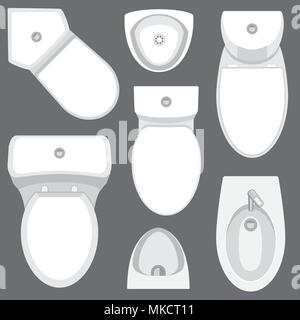 Wc Ausstattung Top view Sammlung für die Innenarchitektur. Vector Illustration im flachen Stil. Satz von verschiedenen wc Arten sinkt. Stock Vektor