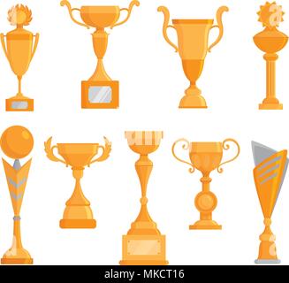 Vektor Flachbild goldener Pokal Symbol im flachen Stil. Gewinner Auszeichnung. Vektor goldene Trophäe. Stock Vektor