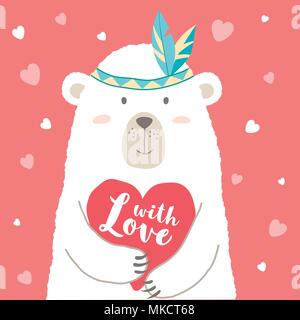 Vector Illustration cute cartoon Bär mit Herz und Hand geschrieben Sätze für Valentines card, Plakate, T-Shirts, Grußkarten. Valent Stock Vektor