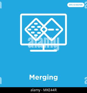 Zusammenführen von Vektor Symbol auf blauem Hintergrund, Zeichen und Symbol isoliert Stock Vektor