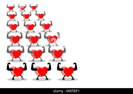 Gesunde rote Herzen Teammitglieder trainieren und Muskeln und Stärken, auf weißem Hintergrund mit Kopie isolierten Raum. Stockfoto