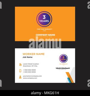 Drei Jahre Garantie business card Design vorlage, für Ihr Unternehmen, moderne horizontale Personalausweis Vektor Stock Vektor