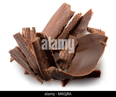 Schokoraspeln auf einem weißen Hintergrund. Stockfoto