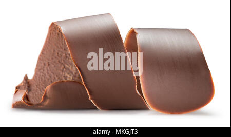 Schokoraspeln auf einem weißen Hintergrund. Stockfoto