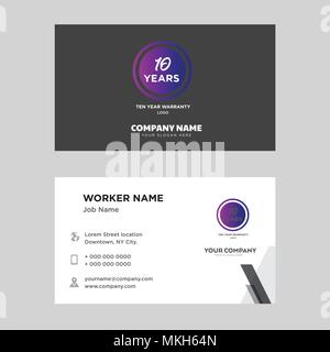 Zehn Jahre Garantie business card Design vorlage, für Ihr Unternehmen, moderne horizontale Personalausweis Vektor Stock Vektor