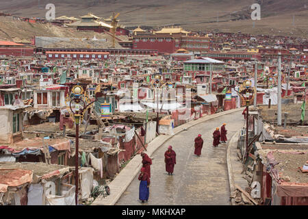 Tibetische Nonnen im Kloster Insel Yarchen Gar, Sichuan, China Stockfoto