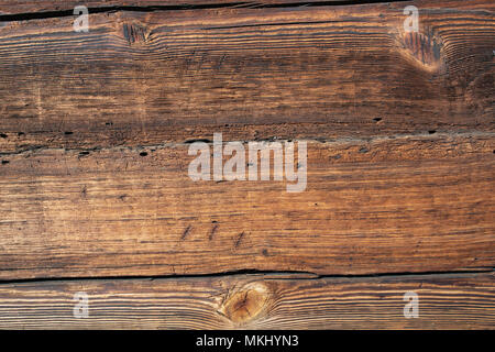 Altes holz Struktur, Holz Muster, Plank, Board. 200 Jahre alte hölzerne Wand. Scharfe, gut sichtbares Wachstum Ringe, parallele Linien und Kurven. Stockfoto