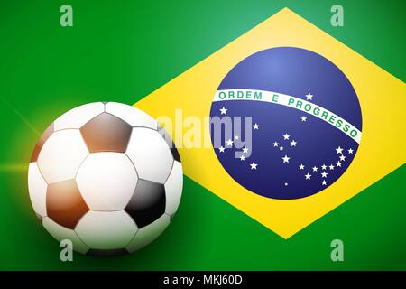 Plakat der Fußball-Ball auf Brasilien Flagge Hintergrund. Fußball und Fußball spielen. Sport Ausrüstung und Teams. Vector Illustration Stock Vektor