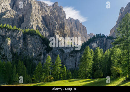 In der Sellagruppe in den Dolomiten Val Mezdì, Mittagstal in der Sellagruppe, Dolomiten Stockfoto