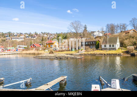 Charmante Küste der Insel Malmoya, Oslo, Norwegen. Stockfoto