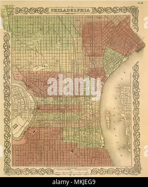 Plan von Philadelphia 1865 Stockfoto