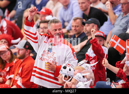 Herning, Dänemark 07. Mai 2018. IIHF Eishockey WM 2018, Herning, Mai 07, 2018 dänische Fans KANADA - DÄNEMARK 7-1 Eishockey WM 2018 DEB, in Herning, Dänemark 07. Mai 2018 © Peter Schatz/Alamy leben Nachrichten Stockfoto