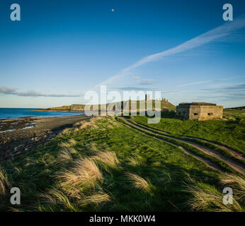 Weltkrieg zwei Küstenschutz, Dunstanburgh, Northumberland, Großbritannien. Stockfoto