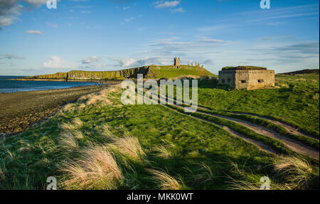 Weltkrieg zwei Küstenschutz, Dunstanburgh, Northumberland, Großbritannien. Stockfoto