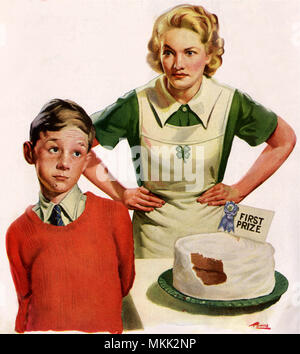 Wütend Mama, Junge und Kuchen Stockfoto