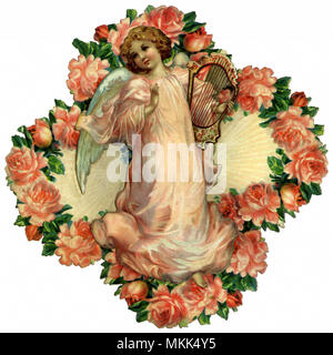 Engel in Rose Wreath Stockfoto