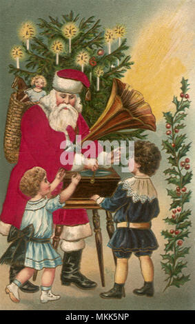 Santa mit Gramaphone Stockfoto