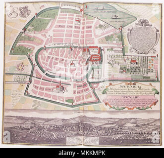 Karte von Stuttgart 1742 Stockfoto