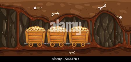 Bergbau Trolley voll Gold Abbildung Stock Vektor