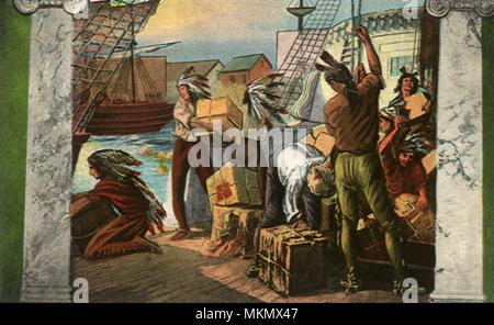 Boston Tea Party. Hafen von Boston. 1773 Stockfoto