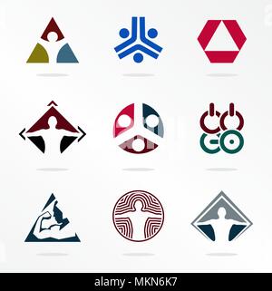 Sport Vektor sport Logos. Abstrakte logo Organisation. Symbole für den Wettbewerb. Athletische Zeichen gesetzt. Dreieckige Symbole der Olympischen Spiele Sammlung. Stock Vektor
