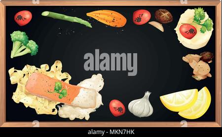 Lachs Nudeln und Element auf Blackboard Abbildung Stock Vektor