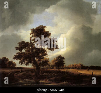 Landschaft mit Hirten und Bauern Stockfoto