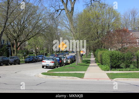 Der reguläre Wohn- straßenbild in Evanston, Illinois. Stockfoto