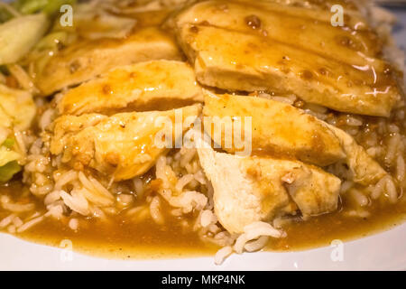 Huhn und Ente Dampf auf Reis. Geschlossen Stockfoto