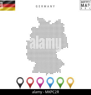 Vektor gepunktete Karte von Deutschland. Einfache Silhouette von Deutschland. Die Nationalflagge von Deutschland. Mehrfarbige Karte Markierungen Stock Vektor