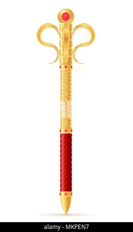 King Royal Golden scepter Symbol der Staatsmacht Vector Illustration auf weißem Hintergrund Stock Vektor