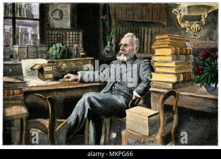 Professor Ernst Haeckel in seiner Studie, Universität Jena, Deutschland. Handcolorierte Halbton Stockfoto