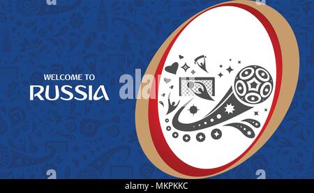 Zu Russland willkommen. Design Template mit modernen traditionelle Elemente des Fußballs. Vector Illustration Stock Vektor
