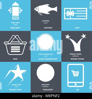 Satz von 9 einfache editierbare Ikonen wie Auf, Podologie, Rising Star, Sterne, Haartransplantation, Tasche, Geschenk, Wels, Fire dept, können verwendet werden, für das mobile Web Stock Vektor